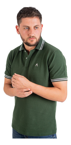 Polo Piqué Verde Militar Rayado