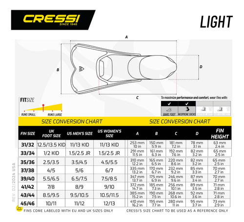 Aletas Natacion Cressi Light Talla 33/34 (21/22 Mex) Azul