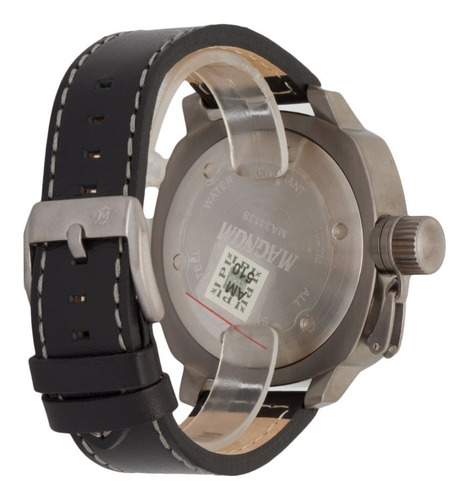 Relógio Magnum Masculino Couro Preto Militar Ma34138p