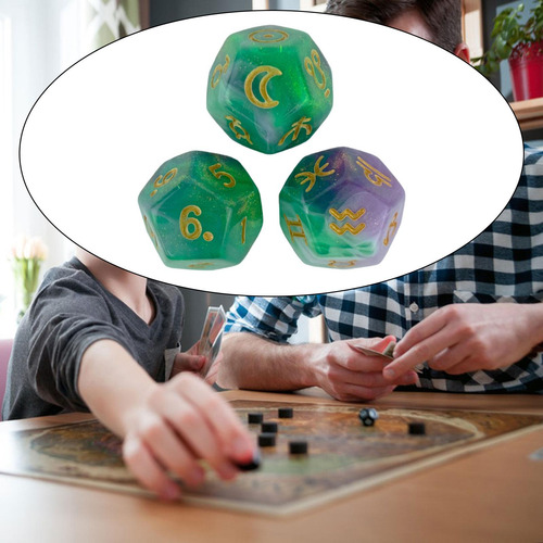 3 Piezas Dados De Constelación Dados De Verde Y Dorado