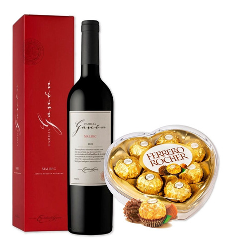 Imagen 1 de 2 de Enamorados Vino Gascon Malbec + Corazon Ferrero - Lollipop