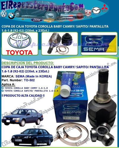 Copa Caja Corolla Baby Camry Sapito Pantallita (92-02) 23x23