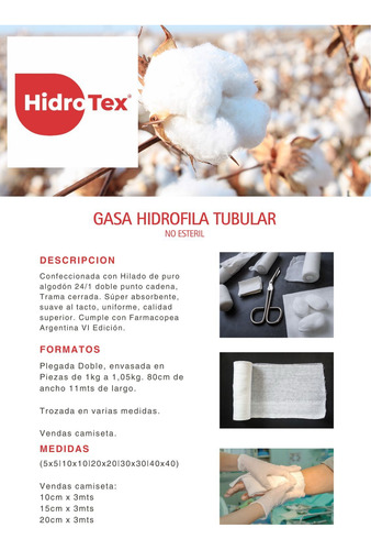 Pieza De Gasa Tubular Hidrofila No Esteril X1 Kilo Hidrotex Blanco
