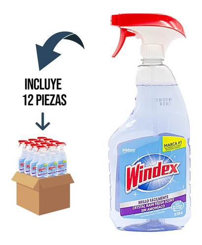 12 Pz - Windex Crystal Rain Sin Amoníaco 640ml Trigger
