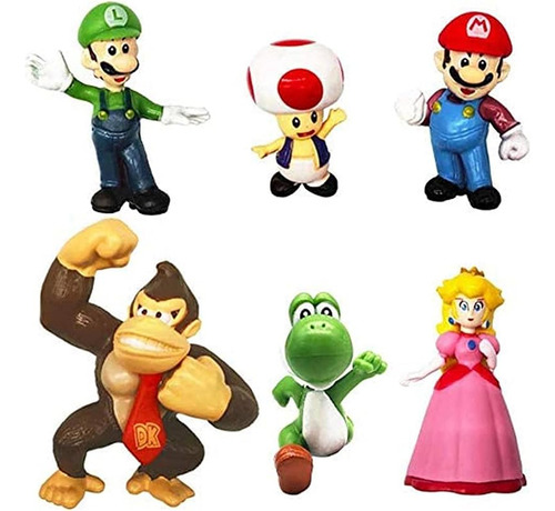 Juego De 6 Figuras De Acción De Mario Bros Super Mary Prin.