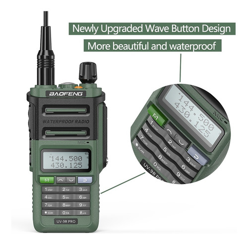 Imagem 6 de 10 de Rádio Baofeng Uv-9r Pro Uhf Vhf Ip68 10w Uv 9r Verde Miltar