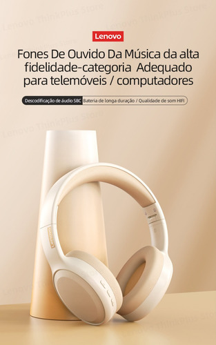 Fone De Ouvido Lenovo Th30 Sem Fio, Bluetooth 5.1, Headset