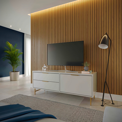Moveis Rack Para Tv 50 Con Cajones Y Nichos De Almacenaje Color Blanco Mate