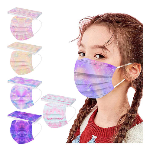 J 50pcs Mascarilla Niños Tie-dye Ab2870 Gradiente Tres Capas