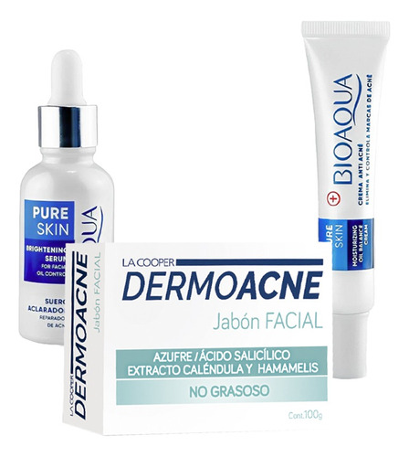 Serum Reparador De Acné + Crema Anti Acne + Jabón Dermoacne