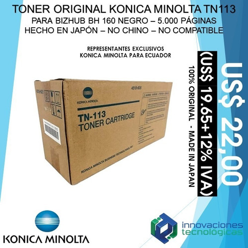 Toner Konica Minolta Tn113  Bh 160 Original Genuino