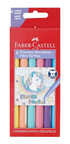 Marcador Fibra Escolar Faber Castell Fiesta Pastel Largos X6