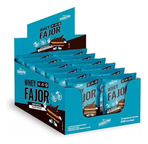 Alfajor Whey Fajor Cx C/12 Unid. De 55g - Shark Pro Sabor Chocolate