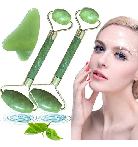 Set Rodillo De Jade Y Piedra Gua Sha (3 Piezas)