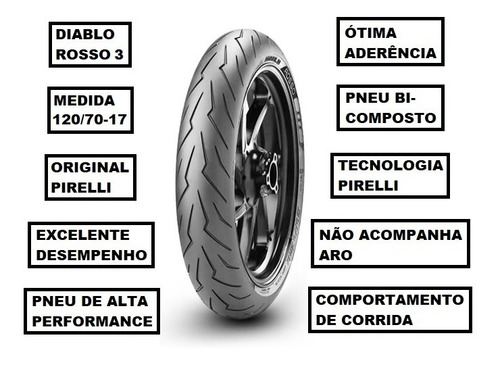 Pneu Pirelli Dianteiro 120/70-17 Tl Rosso 3 Kawasaki Z1000