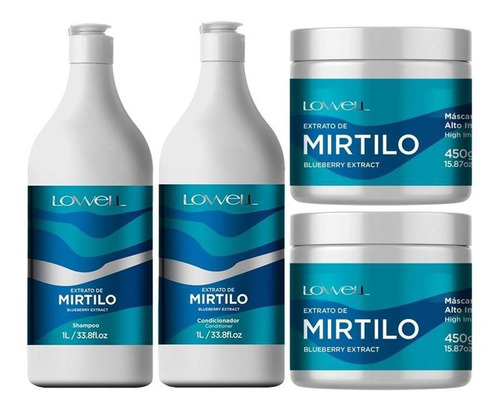 Kit Mirtilo Shampoo + Condicion. 1 Litro + 2 Máscaras 450 G