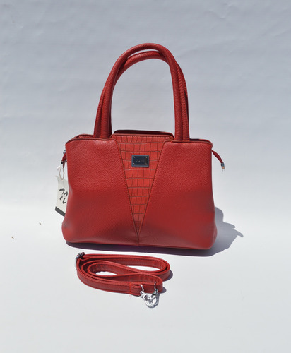 Cartera Baul Importada Semi Rigida Croco Divisiones Mediana Rojo Tramado Níquel Rojo