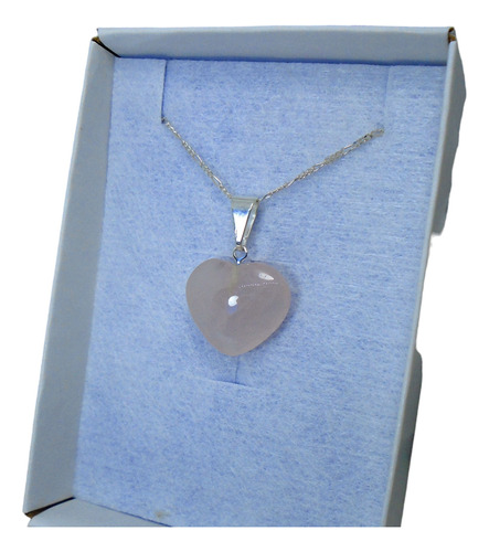 Conjunto Corazon De Cuarzo Rosa  Con Cadena De Plata