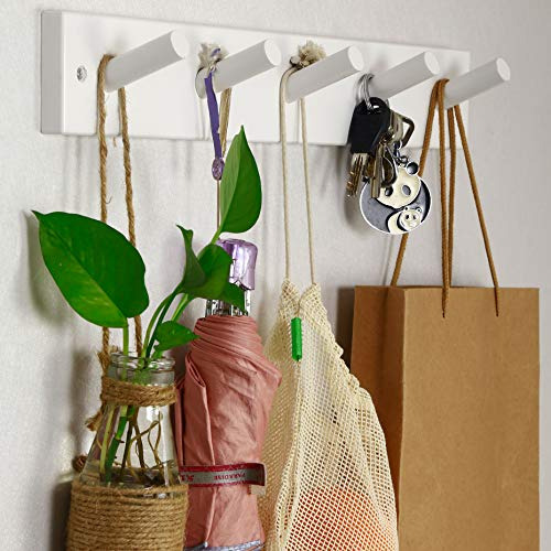 Perchero De Pared Skoloo Bamboo Con 5 Pinzas, Color Blanco