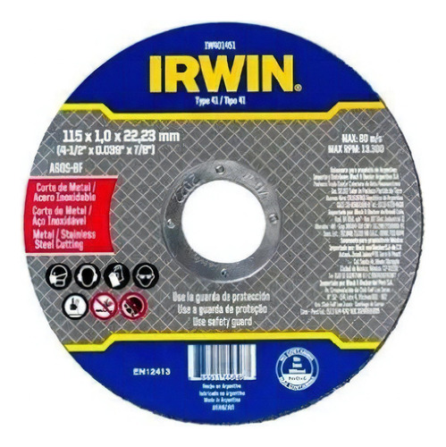 Disco De Corte Em Inox Fino 4.1/2x1.2x7/8 Irwin Iw401452