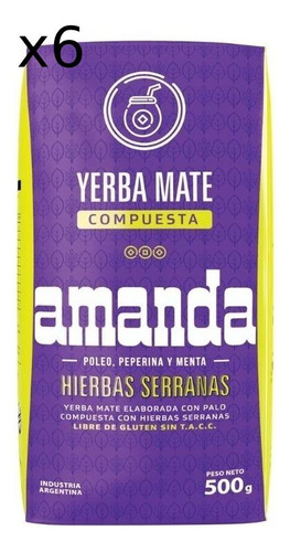 Pack X 6 Yerba Mate Hierbas Serranas 500g Sin Gluten