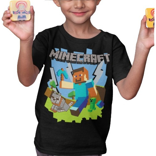 Remera Negra Estampada De Minecraft Para Niños