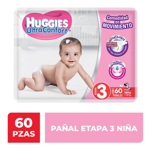 Pañales Huggies Ultraconfort Etapa 3 Para Niña 60 Pañales