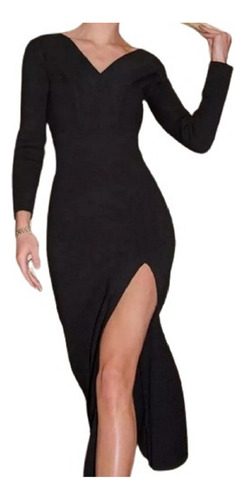 Vestido Largo Elegante Fiesta Club Slim Negro Mujer Regalo