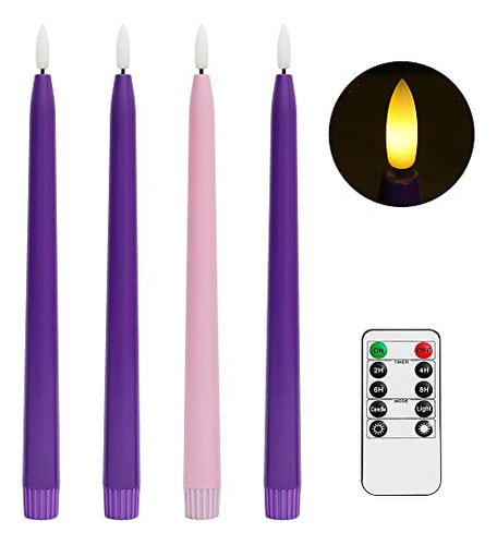 Velas De Adviento Sin Llama Starry, Juego De 4, Led Parpadea