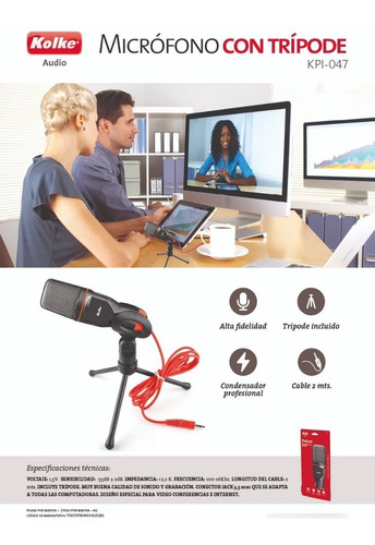 Imagen 3 de 10 de Microfono P/ Pc Estilo Profesional C/tripode Kolke (kpi-047)