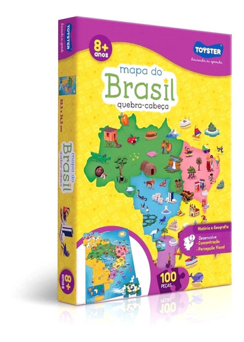 Puzzle Infantil Quebra Cabeça Mapa Do Brasil 100 Peças