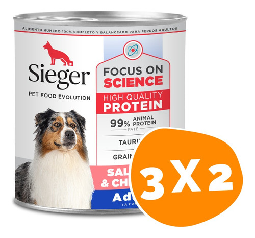 Lata Sieger Perro Adulto Salmón Y Pollo 340g Pack 3 Unidades