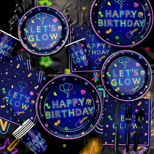 230 Piezas Let?s Glow Neon Party Supplies Glow Party Vajilla