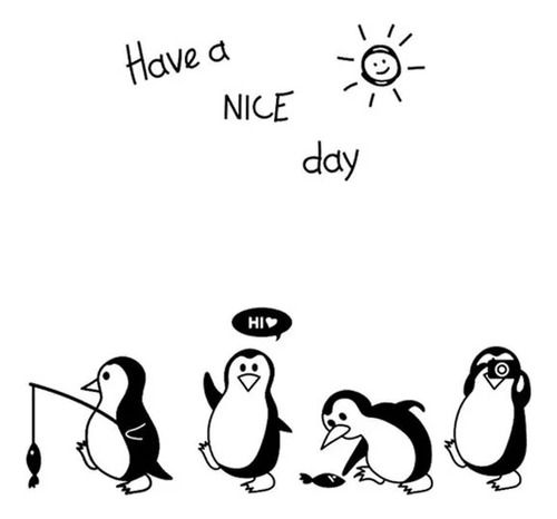Sticker Vinil Decorativo De Pared Pingüinos Have A Nice Day