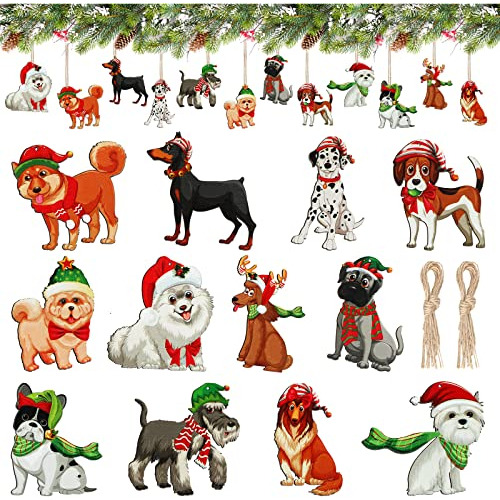 12 Piezas De Adornos De Árbol De Navidad Perros, Cacho...