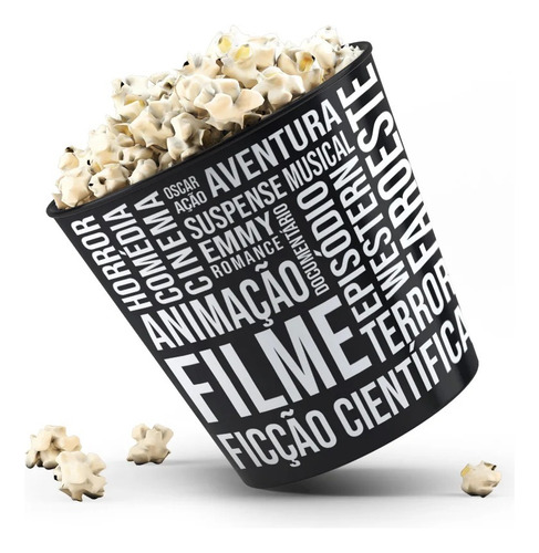 Balde De Pipoca, 3,5 Litros, Modelo Cinéfilos Escrita Branca