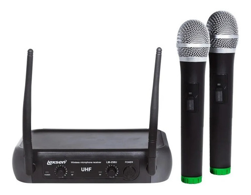 Microfone Sem Fio Duplo De Mão Uhf Lm-258u Lexsen 2 Bastoes