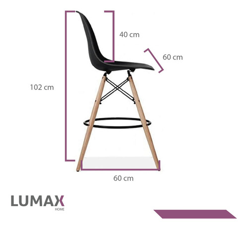 Set 4 Sillas Taburete De Bar Moderno Tipo Eames Respaldo Alt Estructura de la silla Multicolor Asiento Negro