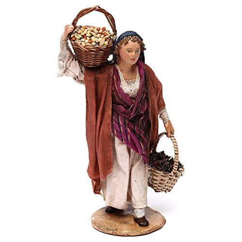 Figura Belén  Mujer Con Cestas De Semillas, 13 Cm, Realizada