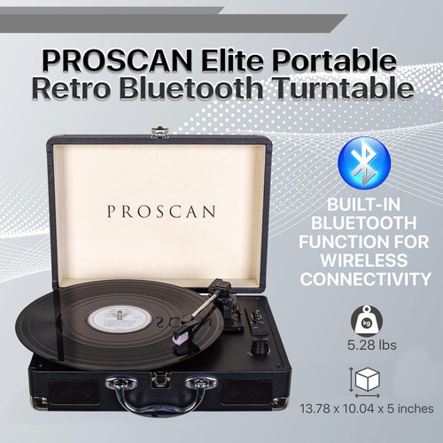 Plato Giratorio De Bluetooth Retro Portátil De Proscan Elite