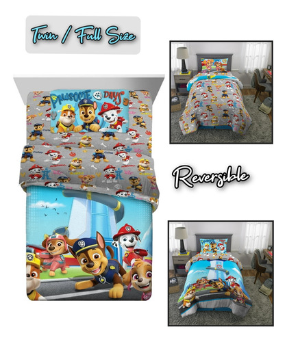 Set 2pz Edredón C Funda Paw Patrol Reversible Twin Full Size