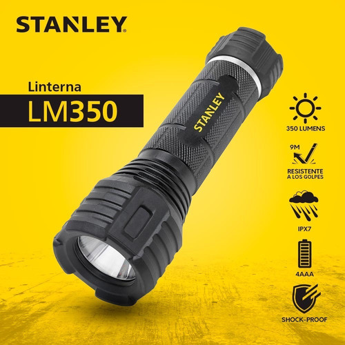 Imagen 2 de 2 de Linterna Stanley Led 350 Lumens Aluminio Resistente + Pilas