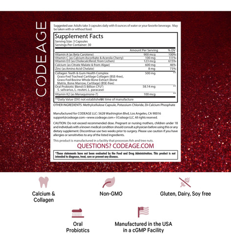 Codeage Vitaminas Para Dientes Y Encías + Probióticos Oral