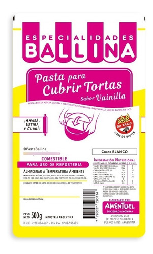 Pasta Ballina Vainilla Chocolate  500 Grs