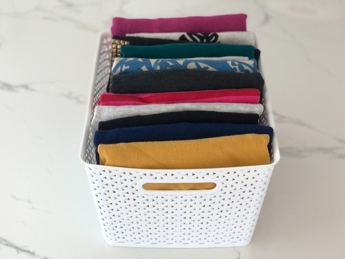 Caja Organizadora Plástica C/ Tapa Apilable Canasto Beige L