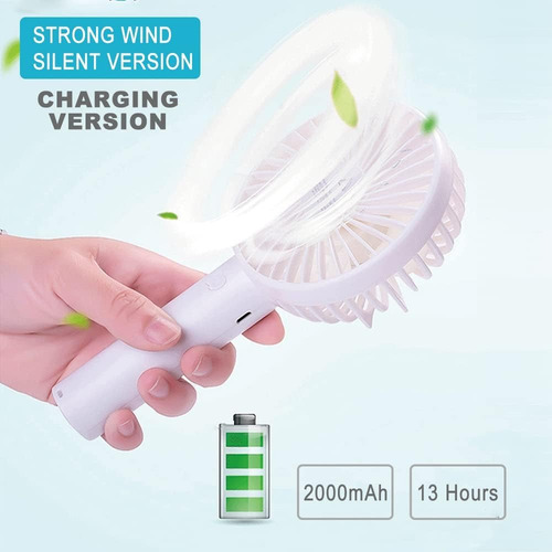 Ventilador Portátil De Mano De 2000 Mah Con Carga Usb 21 Cm Blanco Plástico