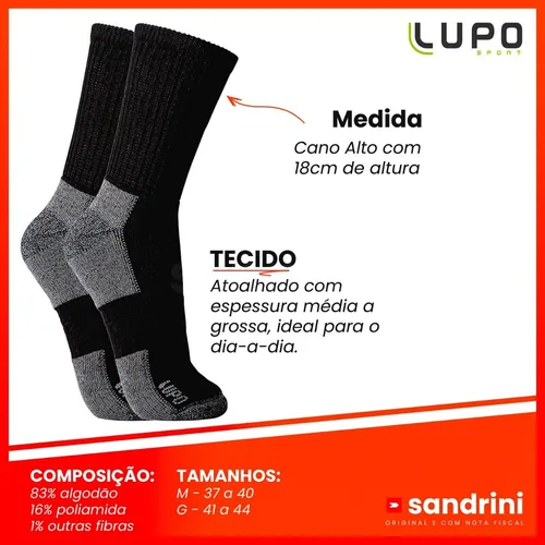 Kit 3 Pares Meias Lupo Original Cano Alto T rmica Masculina R 59 9