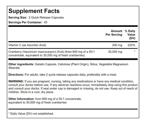 Ultra Cranberry + Vitamina C 15,000 Mg 90 Capsu Antioxidante