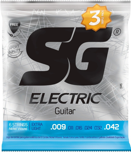 3 Encordoamento Guitarra Triple Pack Sg 0.09 + Palheta 1ª Mi