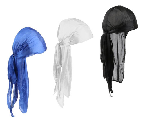 C. 3pcs Mujeres Hombres Seda Durag Cola Larga Headwrap